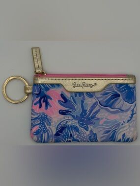 Lilly Pulitzer Gold-Trim Blue & Pink Floral Key Pouch